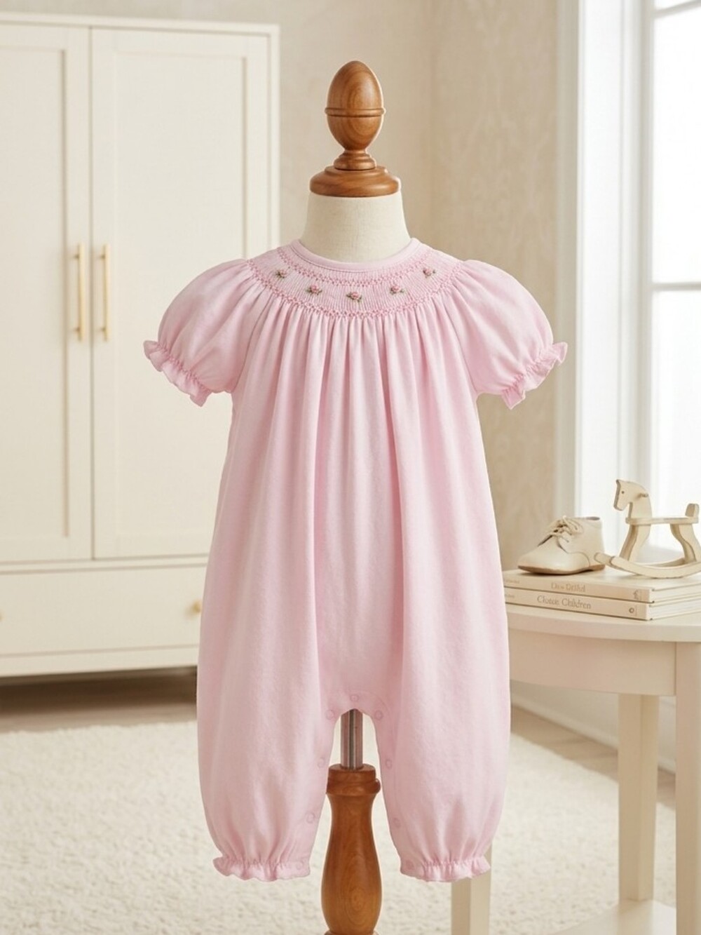Petit Ami Pink Heirloom Smocked Bishop Knit Longall